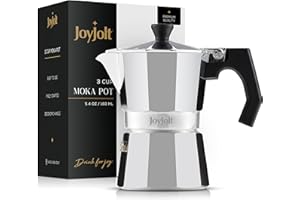 JoyJolt Italian Moka Pot 3 Cup Stovetop Espresso Maker. Aluminum Coffee Percolator Coffee Pot With Heat Resistant Handles! Po