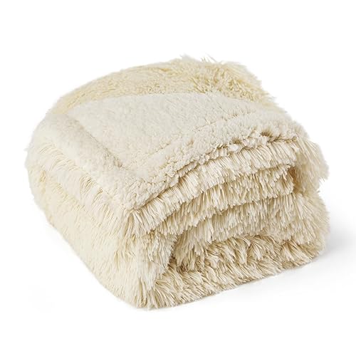 Bedsure Waterproof Dog Blankets Small - 60x80cm Dog Bed Blankets Washable for Puppy Dogs, Calming Cat Blanket for Bed Couch Protector, Fluffy Pet Throw Blanket, Cream