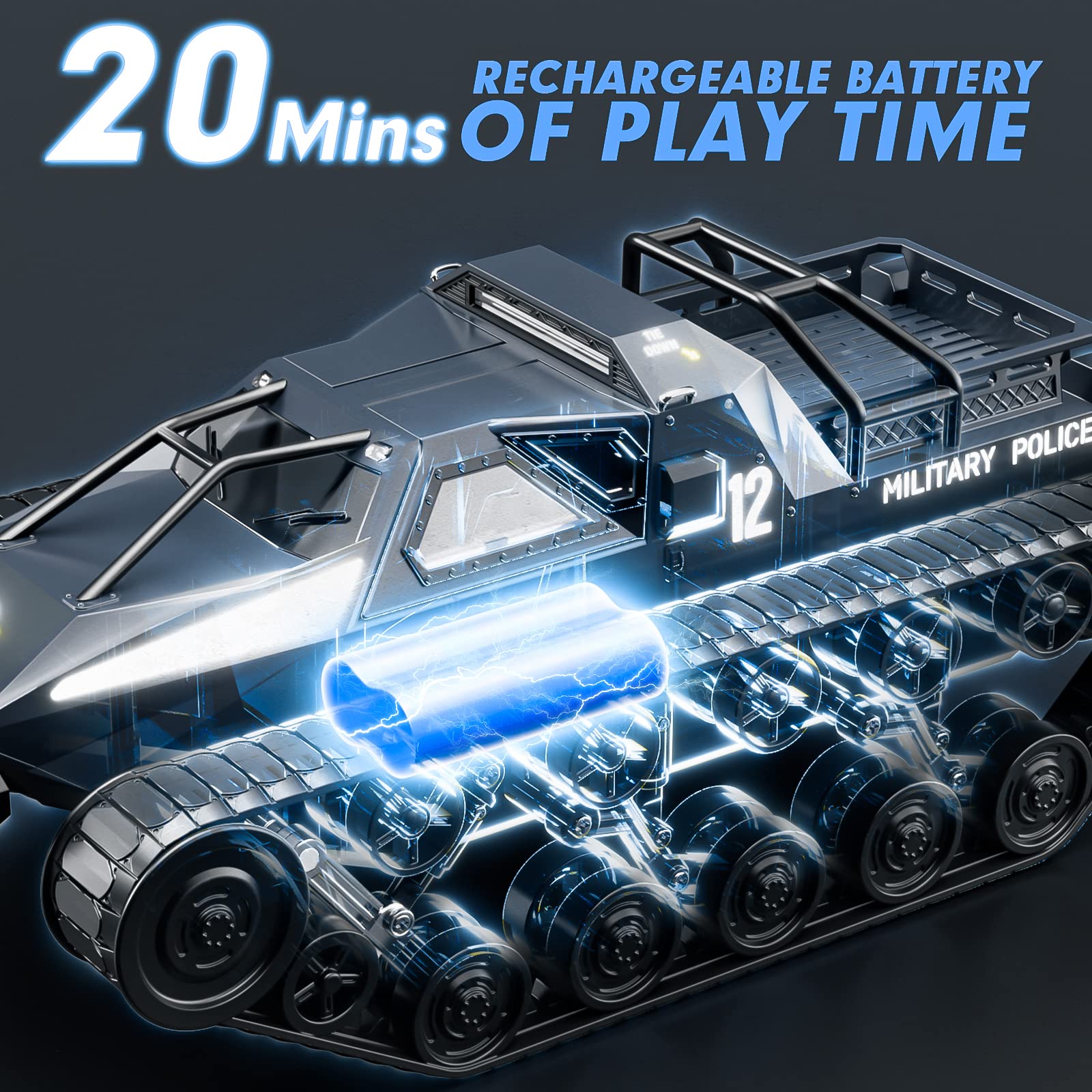 Supdex RC Tank Car, 1:12 Remote Control Crawler 12KM/H High Speed Tank, 2.4Ghz RC Rock Crawler Off-Road 4WD 360°Rotating Drifting Car with Rechargeable Battery,Military Truck Toy for Adults and Kids