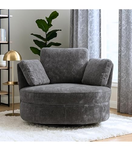 Yoglad Oversized Round Swivel Accent Chair - Modern 360 Degree Barrel Chairs With Storage Ottoman, For Living Room, Bedroom(Chenille - Green