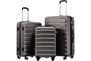 Coolife Luggage 3 Piece Set Suitcase Spinner ABS+PC Hardshell Lightweight TSA Lock USB Port, 20in 24in 28in Carry on Expandable (only 28’’), Gray