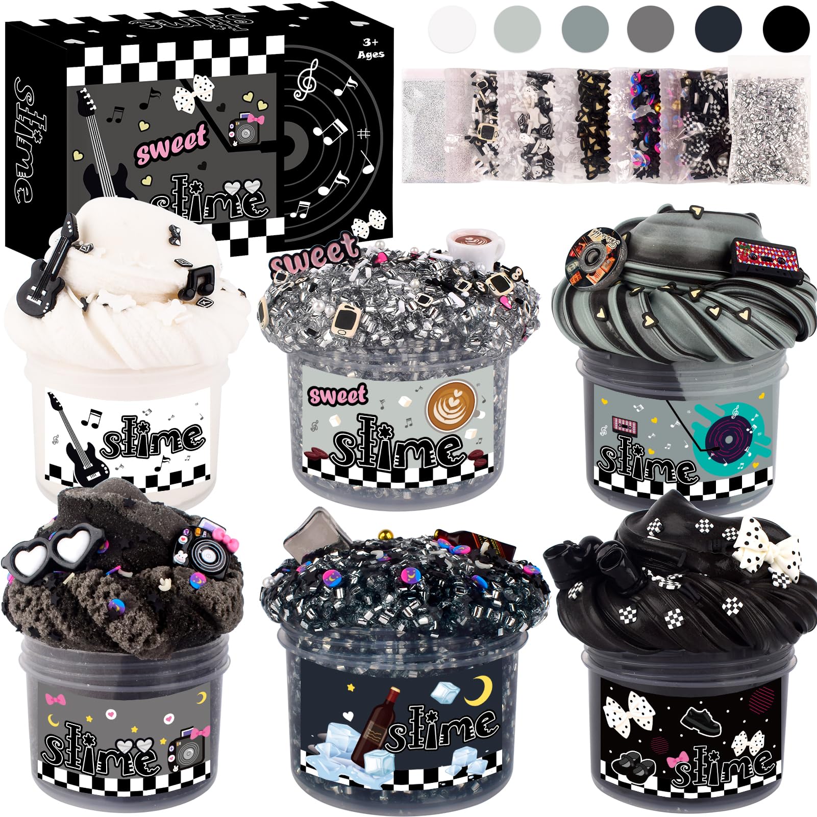 6 Pack Slime Kit, Black Punk Slimes, Cloud Butter & Clear Slime, Party Favors, Toys for Girls Boys Ages 8-12, Goodie Bag Stuffers, Kids Slime Kits for Easter Christmas Halloween Birthday Valentine — image 1