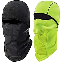 Ergodyne N-Ferno 6823 Winter Ski Mask Balaclava, Wind-Resistant Face Mask, Thermal Fleece, 2 Pack, Black & Lime