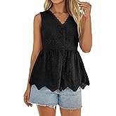 Simplee Womens Tank Top 2026 Summer Casual Babydoll Sleeveless Eyelet Embroidered V Neck Button Down Peplum Tank Tops