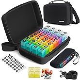 Monthly Pill Organizer 2 Times a Day, Slim 30 Day Pill Boxes Organizer AM PM with Weekly Pill Bag, 1 Month Pills Box Travel Case with 32 Compartments, 31 Days Medication Management Holder for Vitamins