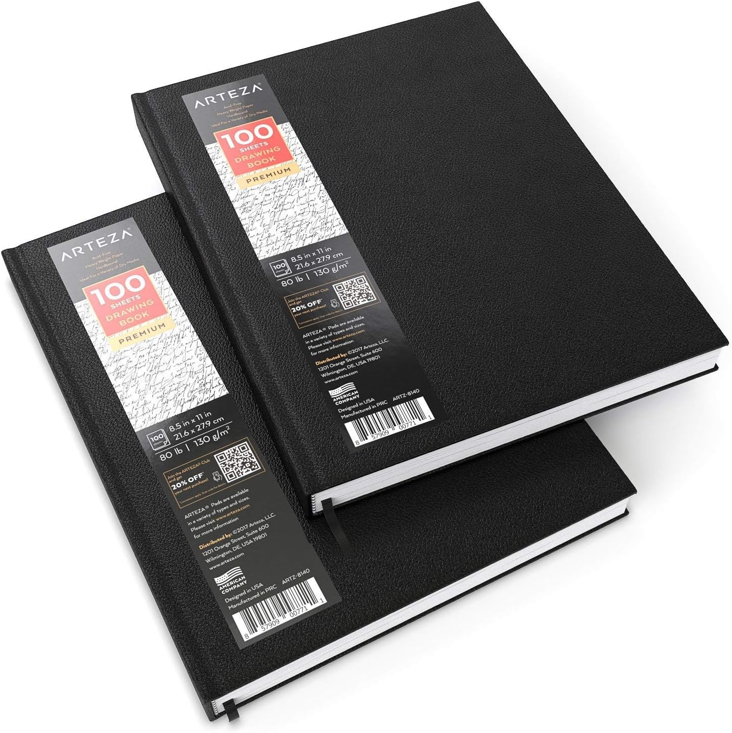 Arteza 8.5x11" Hardbound Sketchbook, Set of 2 Heavyweight Hard Cover Sketch Journals, 100 Sheets Each, 80lb/130gsm, Perfect for Drawing, Sketching, and Journaling: Home & Kitchen