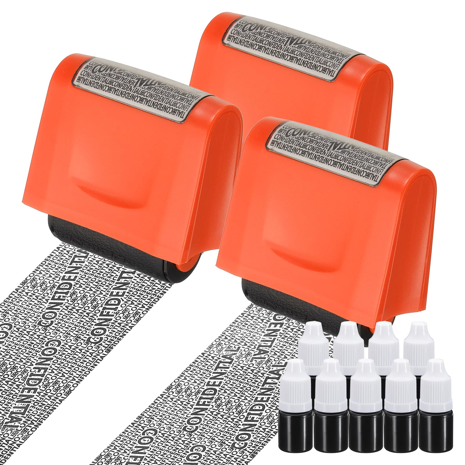 PATIKIL Identity Theft Protection Roller Stamp, 3Pcs 0.7" Confidential Roller Stamp Privacy ID Police Stamp Roller for Security ID Address with 9Pcs Refills, Orange