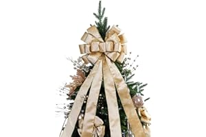 BUVANE Christmas Tree Topper,48x13 Inches Velvet Toppers Bow,Large Decorative Bows for Christmas Decoration (Champagne)