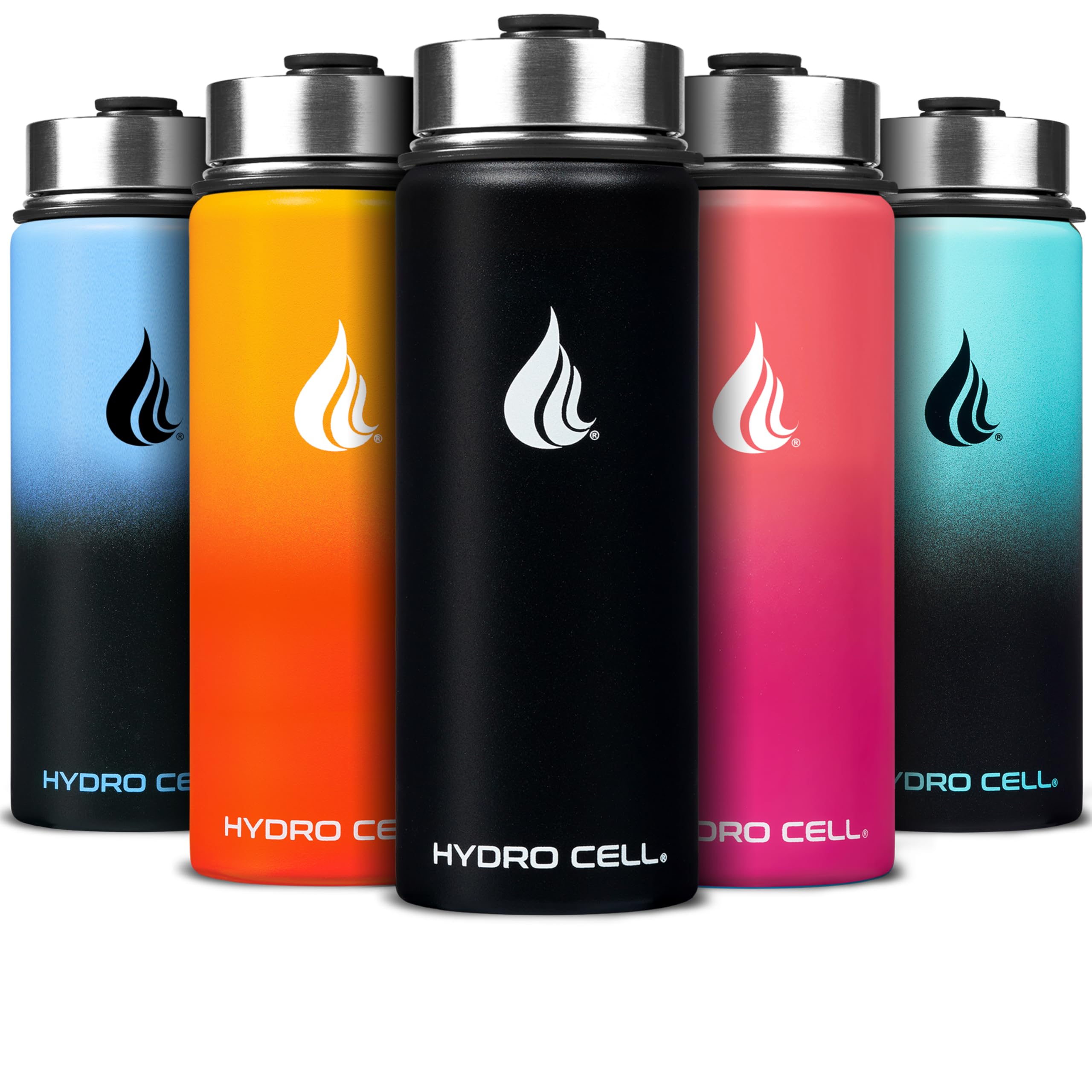 HYDRO CELL Stainless Steel Water Bottle with Straw & Wide Mouth Lids (18oz) - Keeps Liquids Perfectly Hot or Cold with Double Wall Vacuum Insulated Sweat Proof Sport Design (Black 18oz)