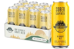 SOBER CARPENTER - Blonde Ale Non Alcoholic Beer, Refreshing Craft Beer for Any Occasion, Non Alcoholic Spirits & Alcohol Alternative, Low Calorie Drink with 45 Calories & 20 IBU, Pack of 12 (16 oz Ea)