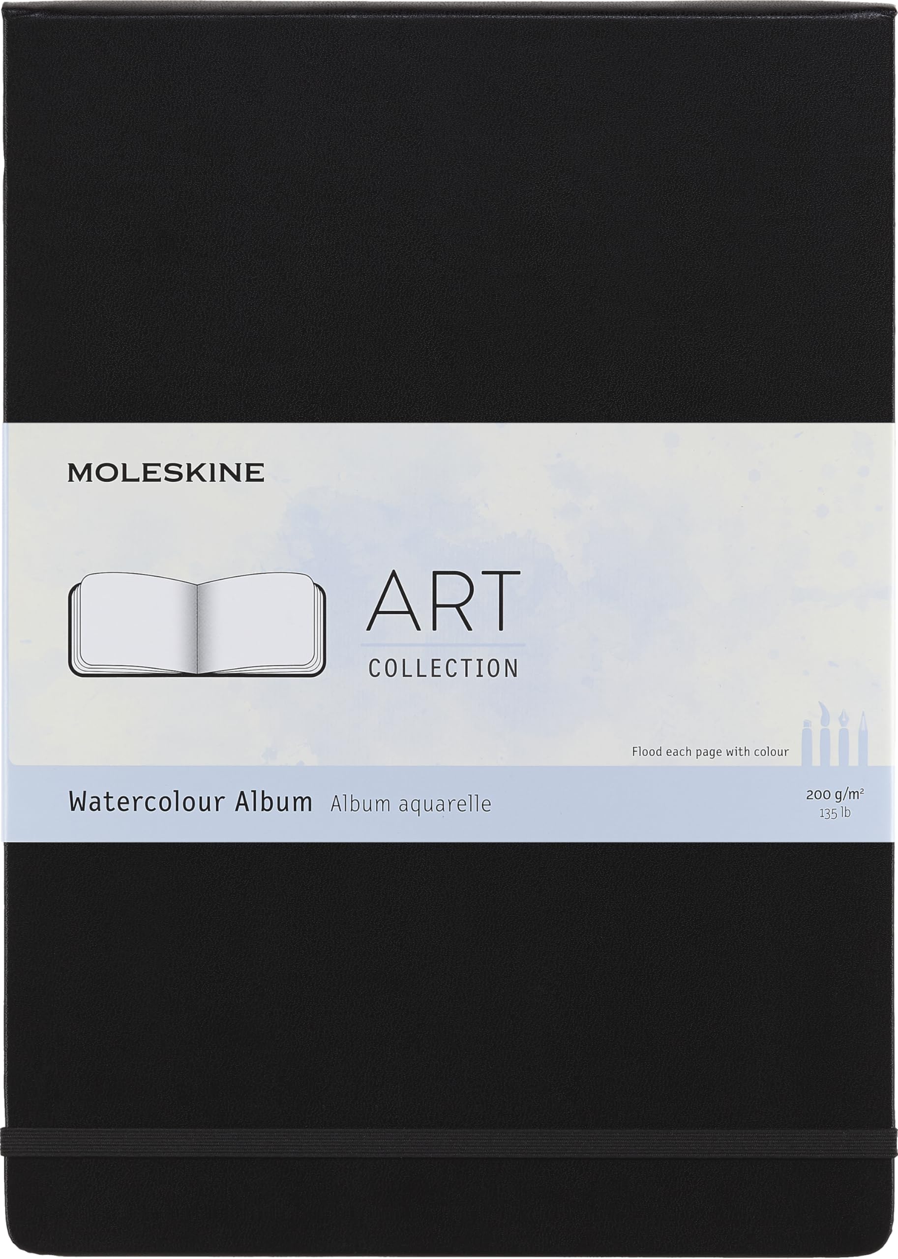 Moleskine Art Watercolour Album and Notebook, Sketchbook With Elastic Closure, Paper For Watercolors and WaterColourPencils, Black, A4, 21 x 29.7 cm, 60 Pages