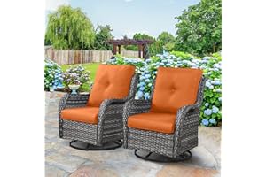 HUMMUH Outdoor Swivel Rocker Wicker Patio Chairs Set of 2, Rattan Rocking Chair Furniture Set(Grey,Orange)