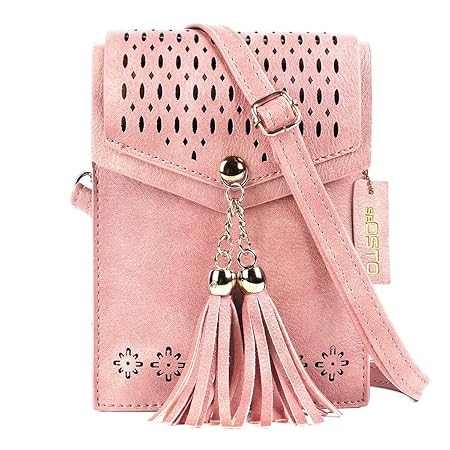 SeOSTO Frauen Mini Umhängetasche, Quaste Umhängetasche Handy Geldbörse Wallet (Rosa)