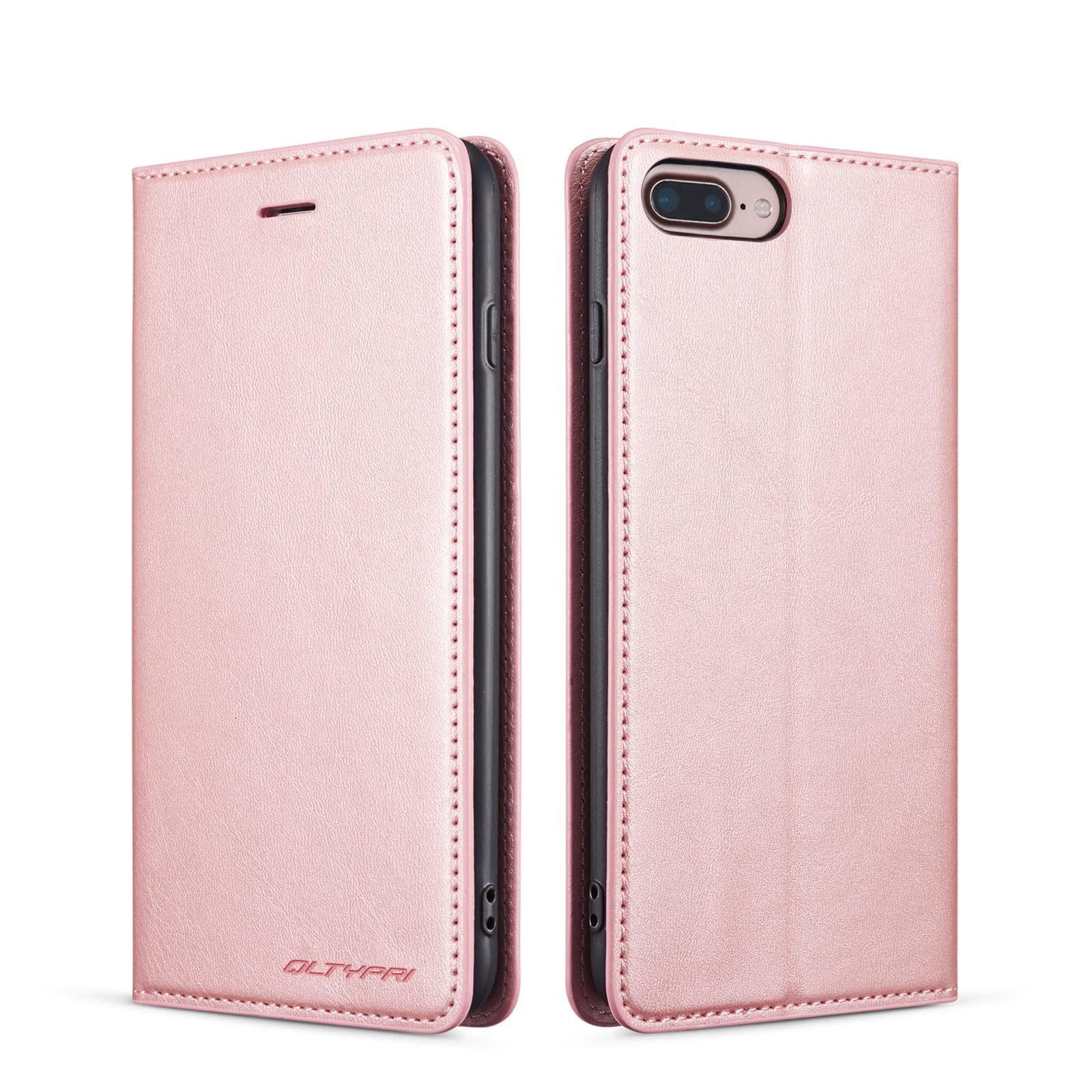 QLTYPRI Case for iPhone 7/8/SE 2020/SE 2022 5G, Premium PU Leather Cover TPU Bumper Card Holder Kickstand Hidden Magnetic Adsorption Flip Wallet Case Cover for iPhone SE 2022/SE 2020/8/7 - Rose Gold