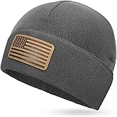 OUTDOOR SHAPING American Leather Flag Fleece Watch Cap, USA Multi-Season Army Military Tactical Beanie, Winter Warm Beanie