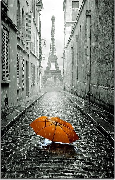 Maison Artwork Romántico París Streetscape Lluvia Paraguas Torre Eiffel