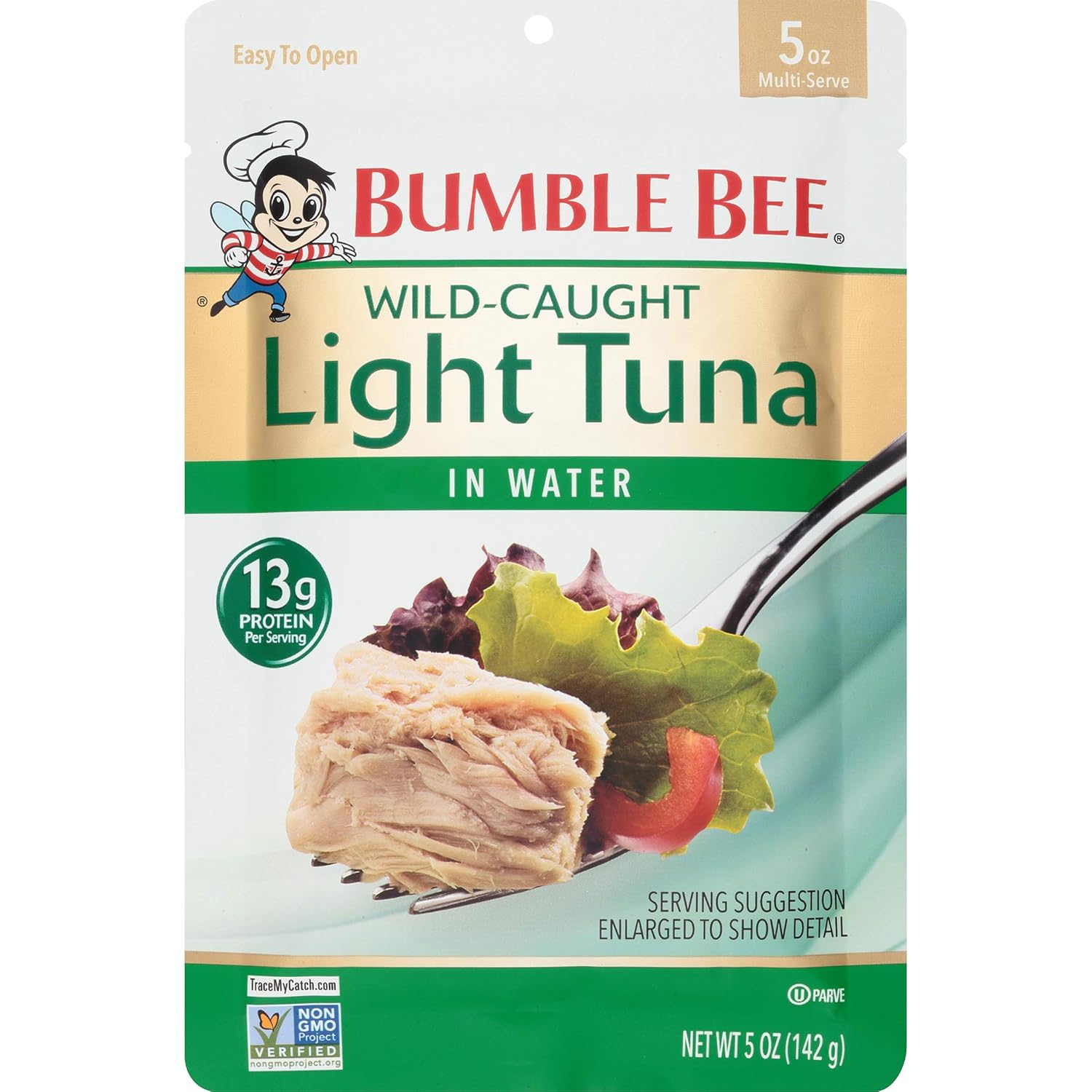 BUMBLE BEE Premium Light Tuna In Water Pouches, Tuna Fish Pouch, High Protein Food, Keto Food and Snacks, Gluten Free Food, High Protein Snacks, Bulk Tuna Pouches, 5 Ounce (Pack of 12)