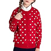 BOBOYOYO Girls Cardigan 100% Cotton Kids Heart Cardigan Sweater Valentines Long Sleeve Toddler Girl Soft Knit Cardigan
