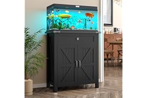 kepptory 20 Gallon Fish Tank Stand with Power Outlets, Farmhouse Decorative Aquarium Stand Furniture with Adjustable Shelves, 10-20 Gallon Reptile Turtle Tank Stand with Cabinet Storage (Black, 20GL)