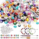 380Pcs European Rhinestone Beads & 200Pcs Lampwork Spacer Bead for Bracelets Necklace Jewelry Making,Large Hole Bulk Crystal Jewelry Bead for DIY Crafts,Assorted Large Hole European Beads for Pens