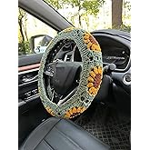 YDMZZB Handmade Crochet Sunflower Flower Car Steering Wheel Covers Universal 14-15 inch for Women and Men (Steering Wheel Cover)