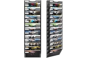 PAG-Mass 14 Pockets Hanging Wall File Organizer, Office Organization Wall Mount Mail Sorter Paper Holder Bill Organizer for Home, Black
