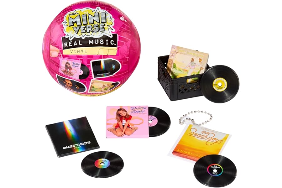 MGA's Miniverse Real Music Vinyl Mystery Blind Packaging, Mini Playable Records, 4 Vinyl Records per Pack, Sleeve & Keychain, Collectors, Gift, Britney Spears, Elton John, TLC