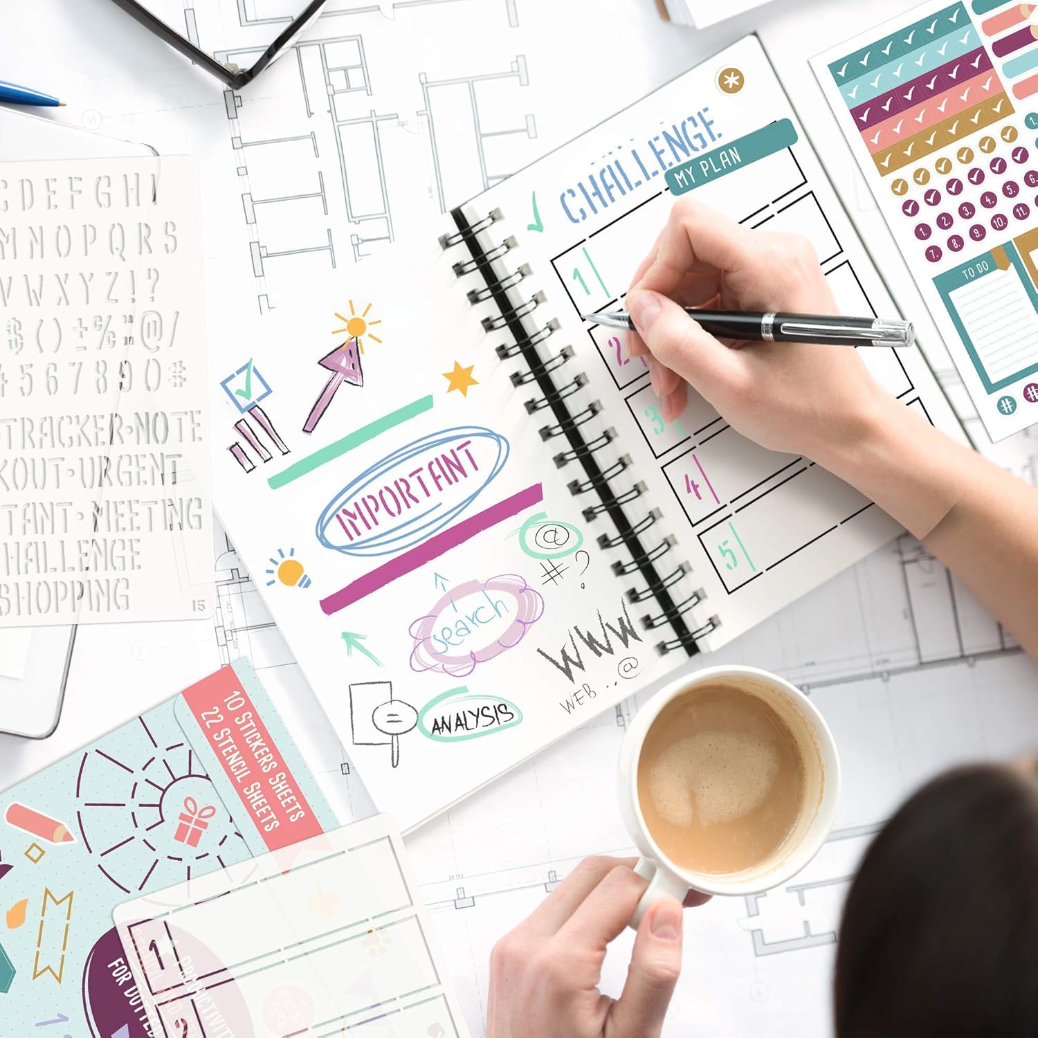 Ultimate Productivity Stencils and Planner Stickers for Journaling - Time Saving Journal Accessories/Supplies to Create Layouts Easily - Incl. Bullet Point Checklists, Daily/Weekly/Monthly Calendars : Kitchen & Dining