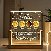 NAZENTI Custom Birth Moon Phase Art, Personalized Acrylic Plaque LED Frame with Night Light, Mom Gifts, Custom Mothers Day Moon Phase Gift for Mama, Gift for Mom, Grandma, Papa, Dad