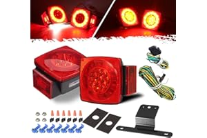 Partsam Led Submersible Trailer Tail Lights Kit, Waterproof 12V Square LED Trailer Lights Halo Glow with Wiring Harness Combi