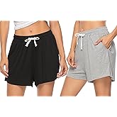 Vlazom Women's Cotton Pajama Shorts Comfy Sleep Shorts with Drawstring/Pockets Soft Breathable Sleepwear S-3XL(Pack of 2)