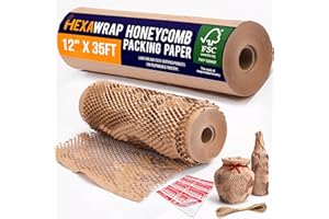 HEXAWRAP Honeycomb Packing Paper 12" x 35ft with Rope & 20 Fragile Stickers|Shipping & Moving Supplies|Small Business Packaging Supplies|Eco Friendly Bubble Wrap Packing Boxes for Moving
