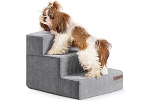 LE SURE Lesure Dog Stairs for Small Dogs - Pet Stairs for Beds and Couch, Folding Pet Steps with CertiPUR-US Certified Foam for Cat and Doggy, Non-Slip Bottom Dog Steps, Grey, 3 Steps