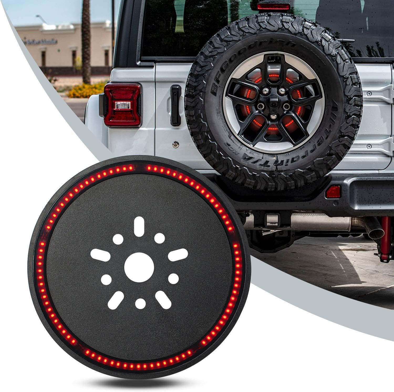 Falconstar (Plug and Play Spare Tire Brake Light Wheel Light 3rd Third Brake Light for Wrangler 2007-2017 JK JKU YJ TJ,Red LED Wheel Ring Light