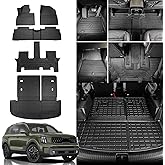 Rongtaod Floor Mats Compatible with 2020-2025 Kia Telluride 7&8 Seats Trunk Mat Cargo Mat Cargo Liner Back Seat Cover Protector 2024 Telluride Accessories (Trunk Mat with Backrest Mat+Floor Mats)