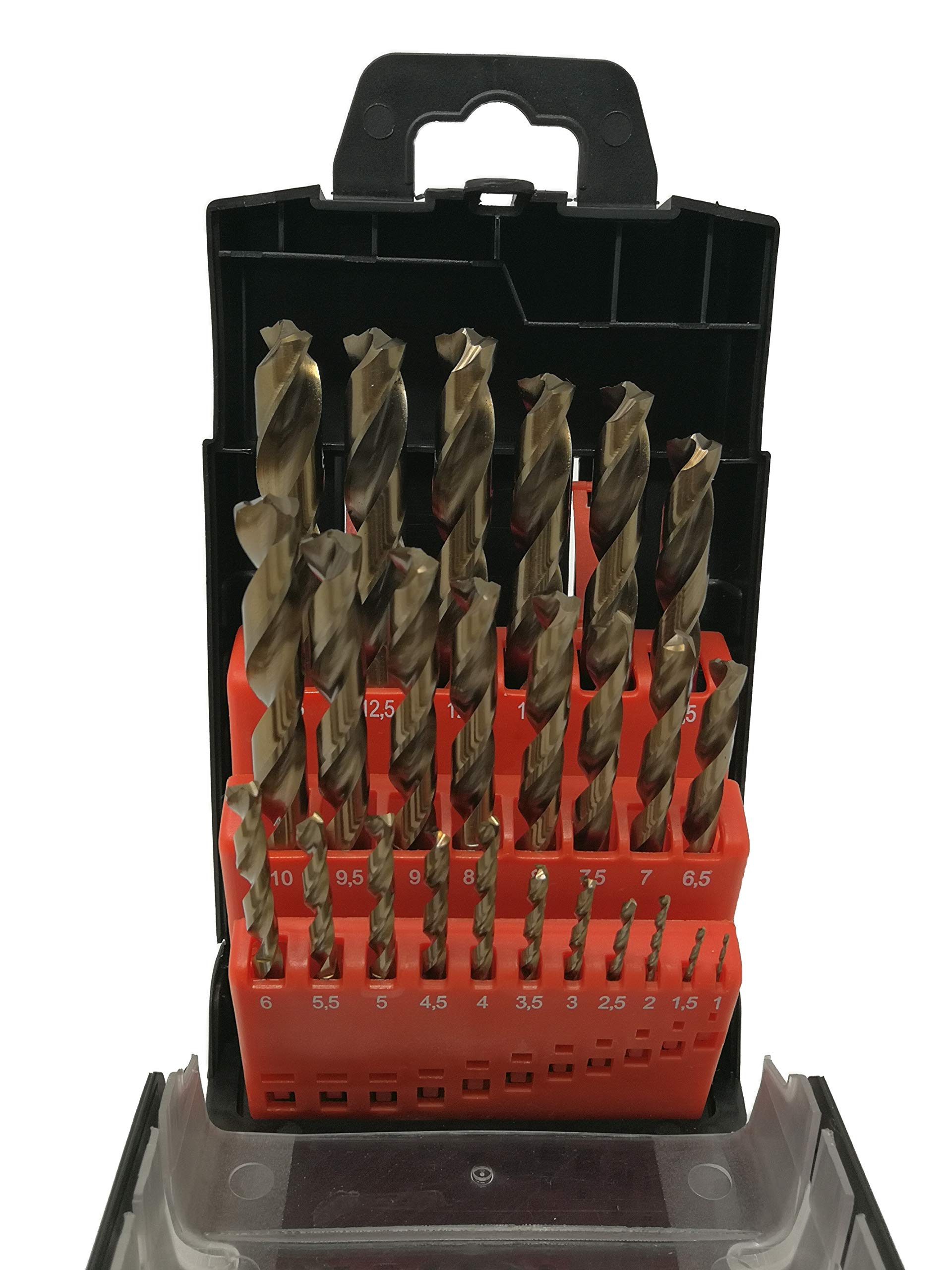 HSS-CO M35 25-Piece Precision Metal Drill Bit Set 1-13 mm > 0.5 mm Increasing with Turbo Tip Grinding Self-Centring for Stainless Steel