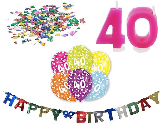 Lesupa Living Happy Birthday 40 Geburtstag Deko-Set Girlande 6X-Ballons Geburtstags-Kerzen Konfetti