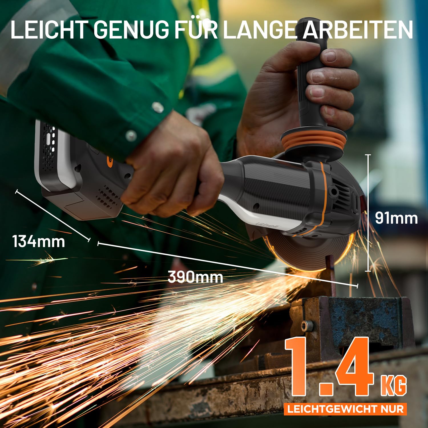 Litheli 20V Akku Winkelschleifer 125mm, 8500 U/min mit 4.0Ah Akku & bürstenlosem Motor, Drehzahlregelung zum Schneiden, Schleifen, Polieren, Entrosten, Kabellos für Metall, Stein, Holz 6