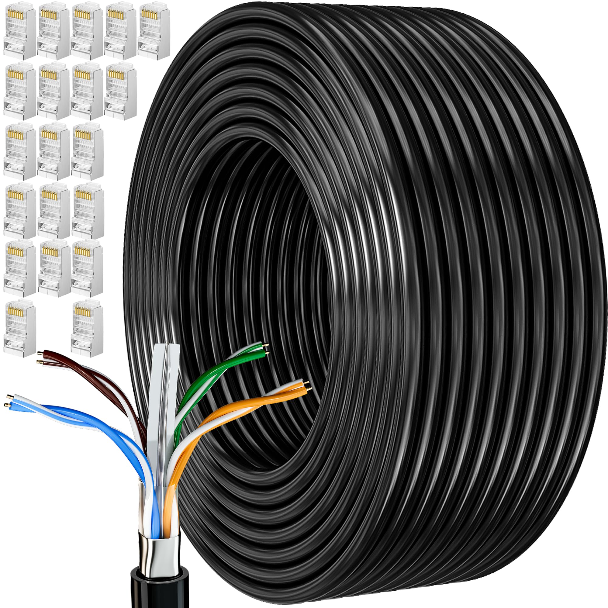 MEIPEK Ethernet Cable 100m, Cat 6 External Bulk Internet Cable 100 Meters FTP 23AWG High Speed Lan Network Shielded Anti-Jamming Weatherproof Rj45 Patch Cable — image 1