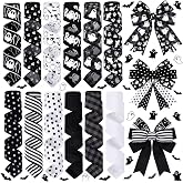 12 Rolls 60 Yard Black White Ghost Halloween Wired Ribbon for Wreath Craft | 2 Inch, Spooky Buffalo Stripe Print, 12 Styles, Halloween Ribbon for Bow Gifts Wrapping DIY Holiday Party Supplies Decor