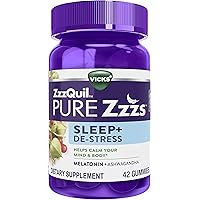 ZzzQuil PURE Zzzs, De-Stress & Sleep, Melatonin Sleep Aid with Ashwagandha, Chamomile, Lavender, & Valerian Root, Drug…
