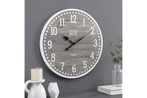 FirsTime & Co. Gray Arlo Wall Clock, Large Vintage Decor for Living Room, Home Office, Round, Plastic, Farmhouse, 20 inches