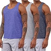 QOSOQ Men's 3 Pack Quick Dry Fitness Workout Shirts Gym Muscle Tank Top Sleeveless Shirts for Men