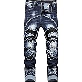 Men's Ripped Distressed Destroyed Straight Fit Washed Denim Jeans