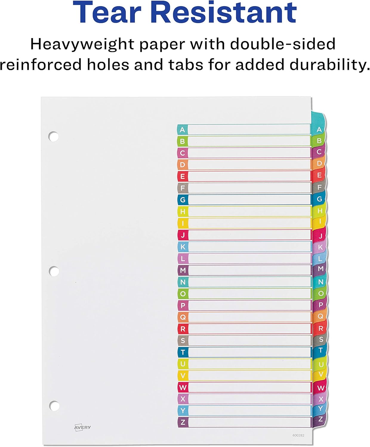 Avery A-Z Tab Dividers for 3 Ring Binders, Customizable Table of Contents, Multicolor Tabs, 3 Sets (44225) : Office Products