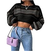 MakeMeChic Women's Y2K Vintage Fall Striped Cropped Sweater Crew Neck Long Sleeve Knit Tops