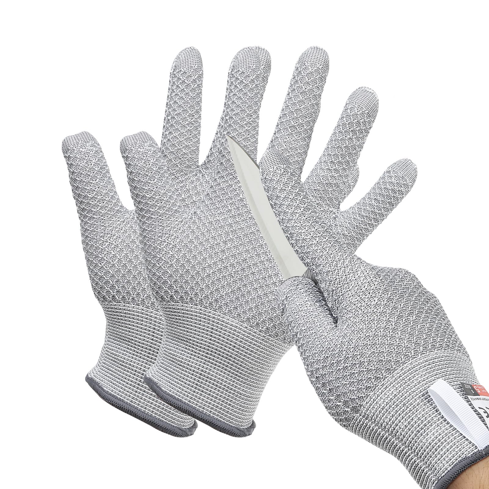 PATIKIL Cut Resistant Gloves, 2 Pair Level 5 Protection Cutting Gloves Anti Cut Kitchen Work Glove for Mandolin Slicing Oyster Shucking Whittling Wood Carving, Gray, Small