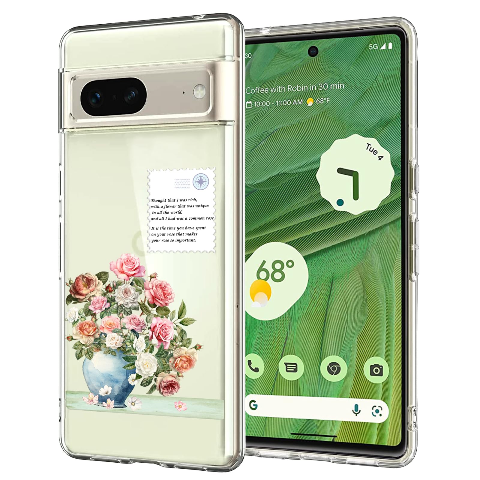 Unov Case for Pixel 7 Case Clear with Design Soft TPU Shock Absorption Slim Embossed Pattern Protective Back Cover for Pixel 7 5G 6.3inch (Rose Bouquet)