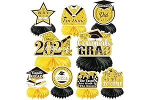 Refavor Graduation Party Decorations 2024 - 9PCS Gold Graduation Decorations Class of 2024 Happy Graduation Table Decorations Congrats Grad Party Honeycomb Centerpieces Supplies College High School