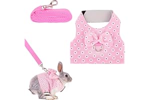 Filhome Adjustable Rabbit Harness Leash, Bunny Harness Leash Cute Vest Harness for Rabbit Ferret Bunny Kitten Guinea Pig Walking